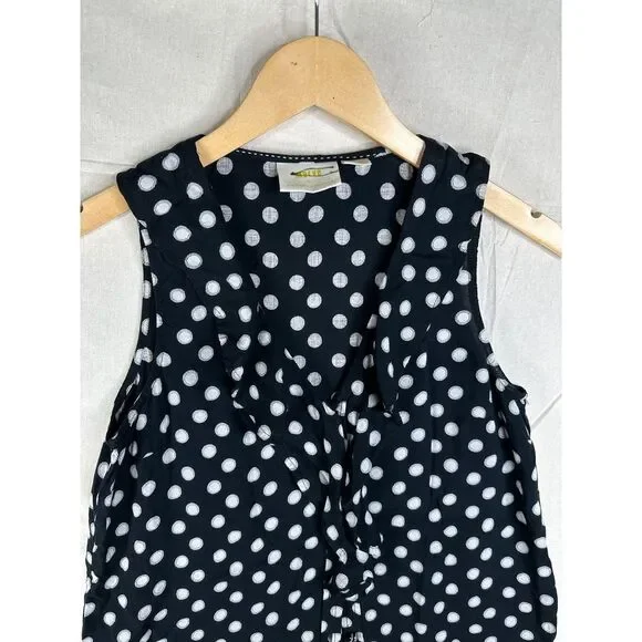 Anthropologie Maeve Polka Dot Ruffle‎ Sleeveless Blouse Black/White Size 0 - Picture 3 of 6